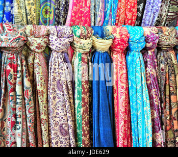 Variety of shawls in the street market Stock Photo