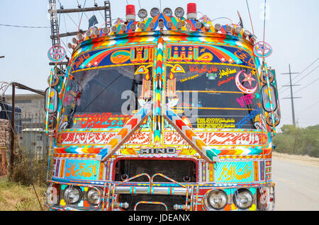 Elaborated Traditional Pakistani Bus, Lahore, Pakistan Stock Photo