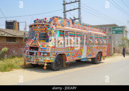 Elaborated Traditional Pakistani Bus, Lahore, Pakistan Stock Photo