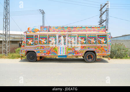 Elaborated Traditional Pakistani Bus, Lahore, Pakistan Stock Photo