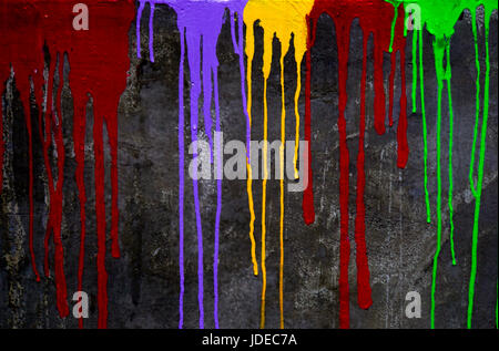 Red paint running down the black wall, paint splatters Stock Photo - Alamy