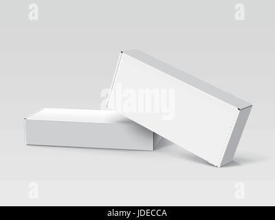 one white right tilt blank box stacking on another one, isolated gray background, 3d illustration, elevated view Stock Vector