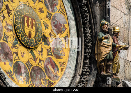 Close-up view of the calendar plate of the Prague astronomical clock, Prague, Bohemia, Czech Republic Stock Photo