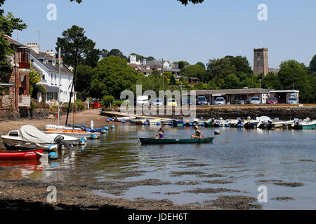 A creek on River Dart at Stoke Gabriel,A canoe is a lightweight narrow watercraft, Stock Photo