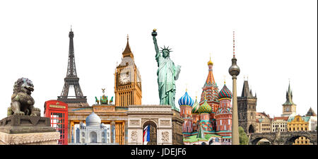 World landmarks photo collage isolated on white background, travel, tourism and study around the world concept Stock Photo