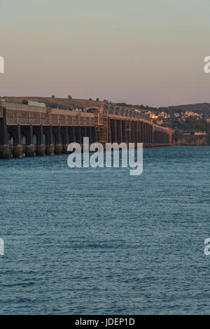 Tay Rail bridge at sunset, Dundee, Scotland, UK Stock Photo