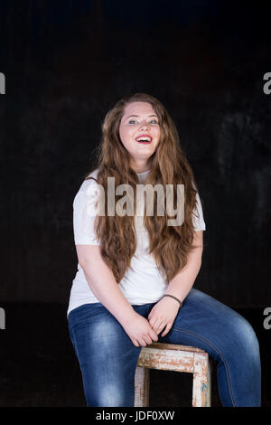 Stunning plus size red head, long beautiful hair, positive energy Stock