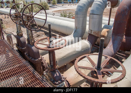 Comisión Fedreal De Electricidad, CERRO PRIETO Geothermal power plant, vapor pipelines. Stock Photo