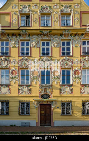 Baroque aristocratic town house Thurn- and Taxishaus with stucco facade in Rococo, Karls square, Neuburg on the Danube Stock Photo