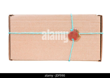 Craft gift box with decorative wax seal. Isolated on white, clipping path included Stock Photo