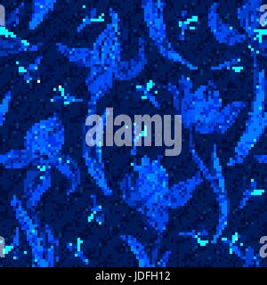 Vector denim floral seamless pattern. Faded jeans background with crocus flowers. Blue jeans cloth background. Stock Vector