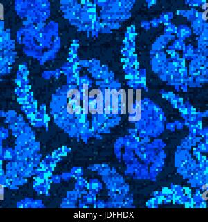 Vector Denim floral seamless pattern. Faded jeans background with fantasy flowers. Blue jeans cloth background. Stock Vector