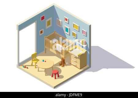 Vector isometric low poly baby room. Vector flat illustration Stock Vector
