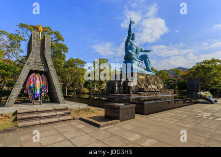 Nagasaki peace statue at Nagasaki Peace Park in Japan Stock Photo