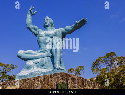 Nagasaki peace statue at Nagasaki Peace Park in Japan Stock Photo