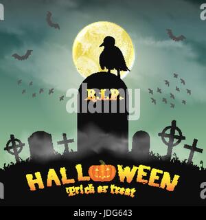 rest in peace tombstone in night graveyard Stock Vector