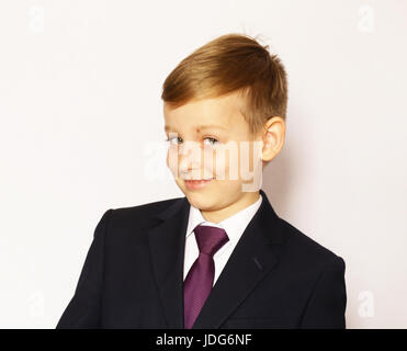 Portrait boy schoolboy in suit and tie- ready to go to school Stock Photo