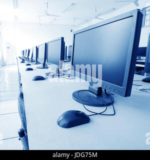 Computer Lab,Neatly placed rows of computer. Stock Photo