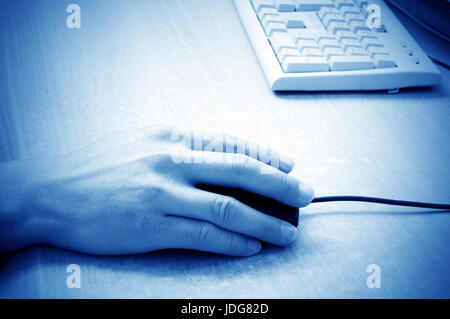 Men are operating the computer, close-up hand. Stock Photo