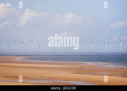 Wind farm off Marske Beach near Redcar, Cleveland Stock Photo