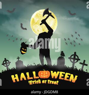 halloween silhouette headless monster in graveyard Stock Vector