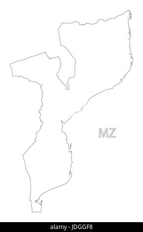 Mozambique outline silhouette map illustration with black shape Stock Vector