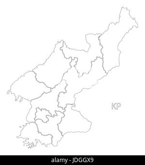 North Korea provinces outline silhouette map illustration with black shape Stock Vector