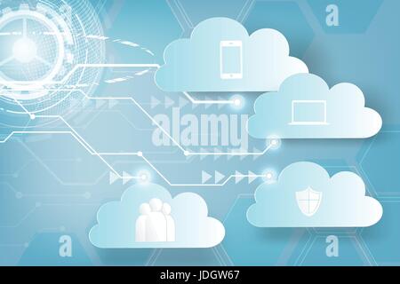 Paper art of Icon Web cloud technology business abstract background. Vector Stock Vector