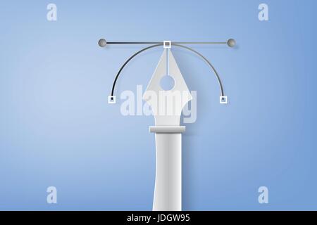 paper art of pen graphic designer and work tools and equipment concept, Vector illustration. Stock Vector