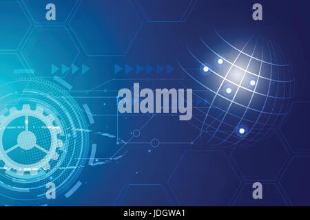 Digital hitech technology with gearwheel and Geometric network lines background Stock Vector