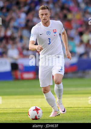 Milan Skriniar during the UEFA European Under-21 match between Slovakia and England at Kolporter Arena on June 19, 2017 in Kielce, Poland. (Photo by MB Media) Stock Photo