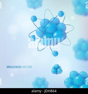 Abstract scientific background with atoms structure. 3d vector protons neutrons and electrons. Science concept. Stock Vector