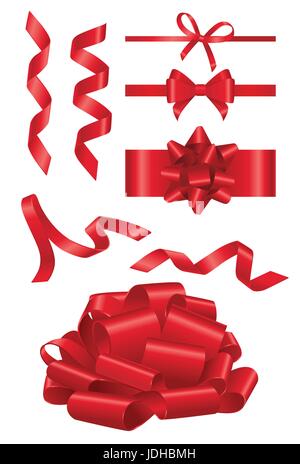 Red Ribbon - realistic vector set of objects Stock Vector