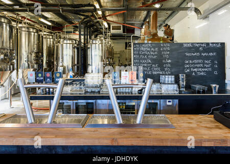 Beer taps and brewery at the Black Brewing Co. including Taj Burrow’s new beer on tap, Honest Ale, Wilyabrup, Margaret River, Western Australia