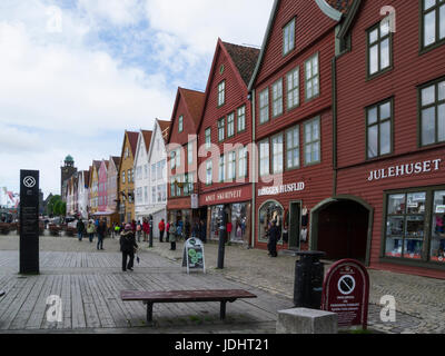 Hanseatic commercial buildings Bryggen Bergen Norway Tyskebryggen; UNESCO World Heritage Site Stock Photo