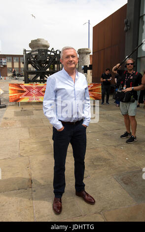 Louis Walsh attending X Factor filming at the Titanic Hotel, Liverpool. Stock Photo