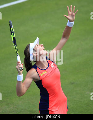 Great Britain's Johanna Konta serves during her match with Ukraine's Lesia Tsurenko during day two of the 2017 AEGON Classic at Edgbaston Priory, Birmingham. Stock Photo