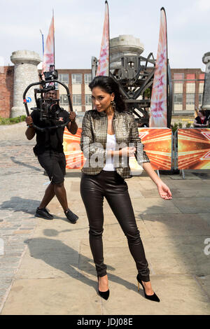 Nicole Scherzinger attending X Factor filming at the Titanic Hotel, Liverpool. Stock Photo