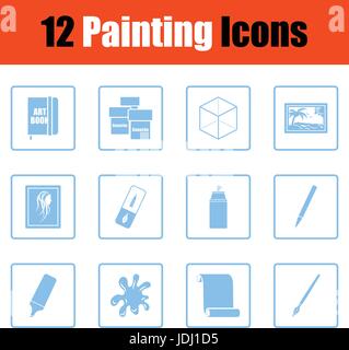 Set of painting icons. Blue frame design. Vector illustration. Stock Vector