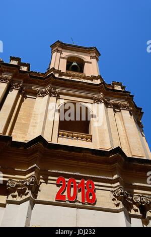 St Augustine Church bell tower along Old Bakery Street, Valletta, Malta, Europe. Stock Photo