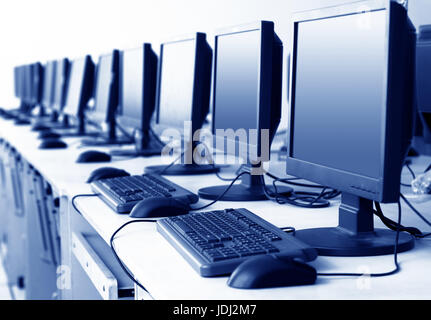Computer Lab,Neatly placed rows of computer. Stock Photo