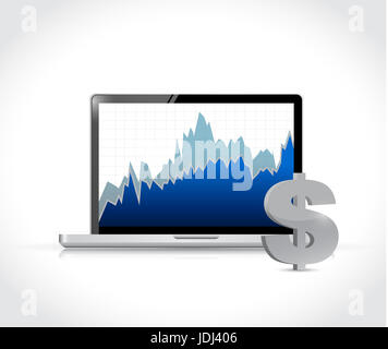 Dollar currency graph on a laptop computer. isolated illustration over white Stock Photo