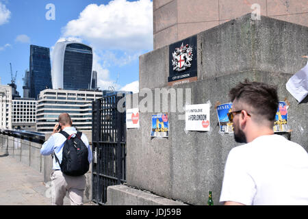 Tributes on London Bridge following the 3 June terrorist attack, London UK 2017 Stock Photo