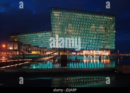 Iceland, the Harpa building at night, concert hall, conference house, Europe.            , Island, das Harpa Gebaeude bei Nacht, Konzerthaus, Konferen Stock Photo