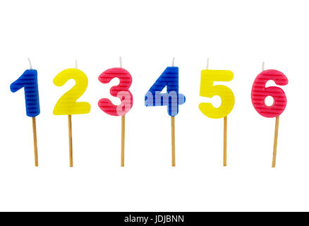 Number birthday candles isolated on white background Stock Photo
