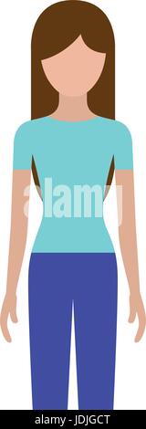 colorful silhouette faceless front view woman with long hair Stock Vector