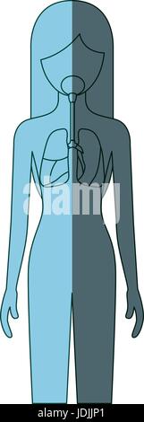 blue color shading silhouette female person with respiratory system human body Stock Vector