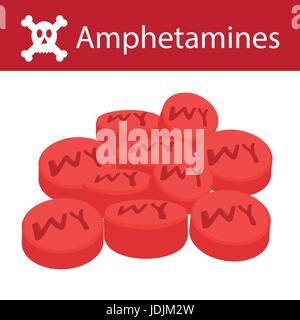 No Drugs, No Amphetamines, Amphetamines flat style isolated on white background, vector illustration. Stock Vector