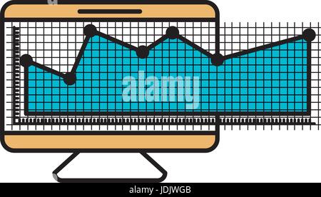 color sections silhouette of screen monitor and financial risk graphic Stock Vector