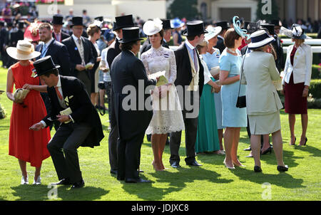 The Duchess of Cambridge (centre) during day one of Royal Ascot at Ascot Racecourse. Stock Photo